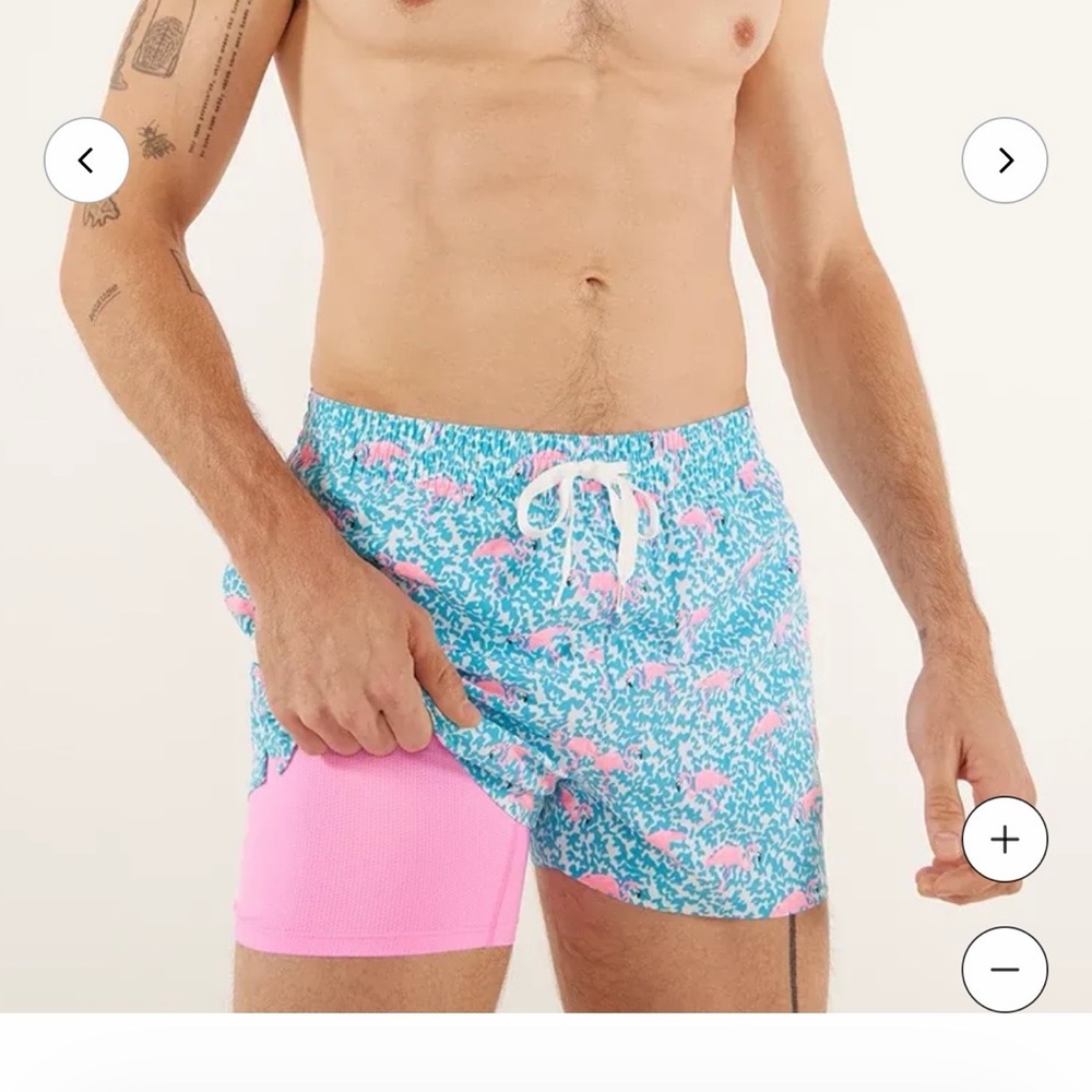 Boxer lined classic Chubbies Flamingo Print Teal and Pink swim Shorts